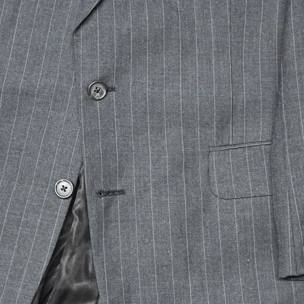 Vtg Bespoke 90s 42L 30x30‎ Gray Stripe Slim USA Made Mens Jacket Pants Suit